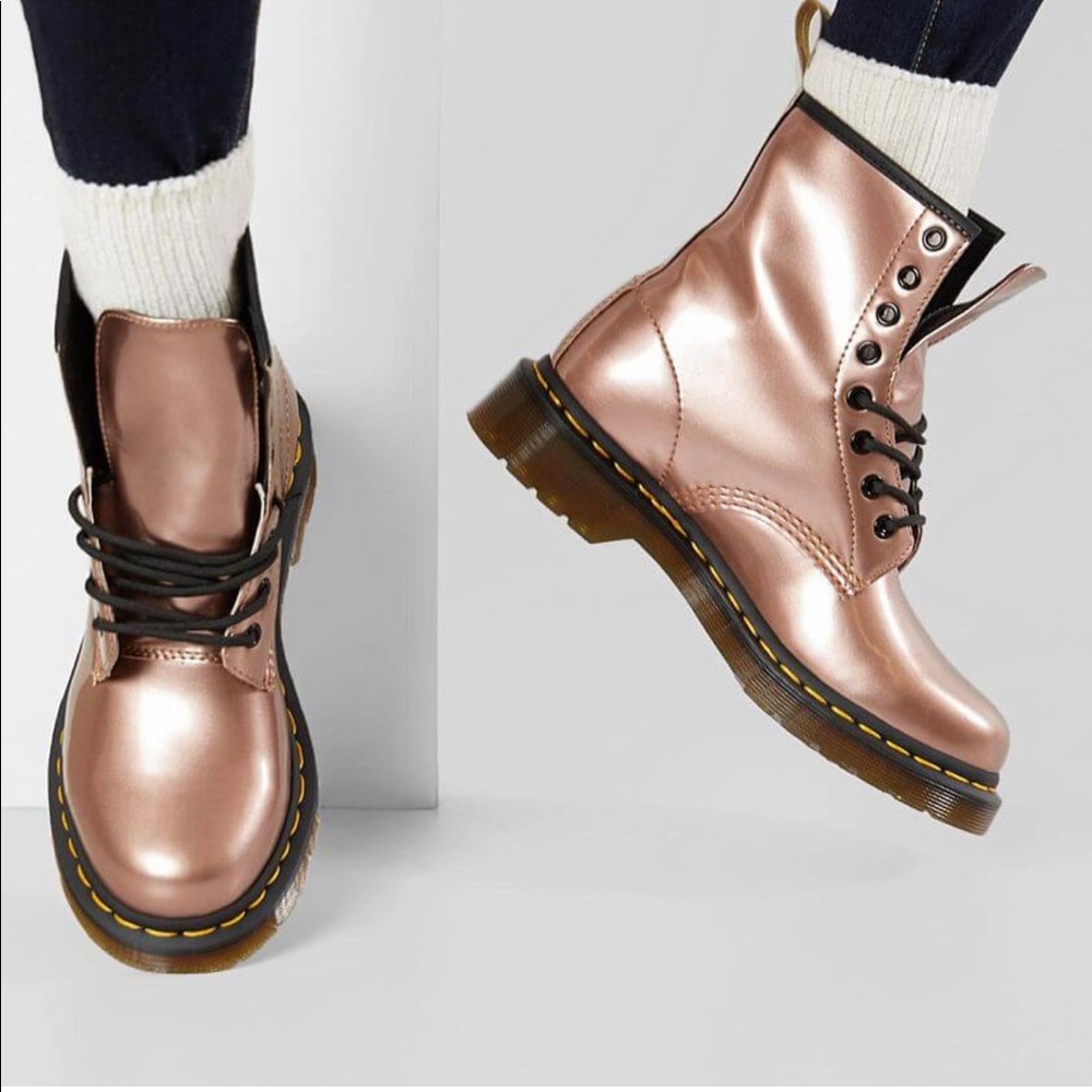 DR MARTENS Rose Gold Chrome1460 Vegan Womens Boots